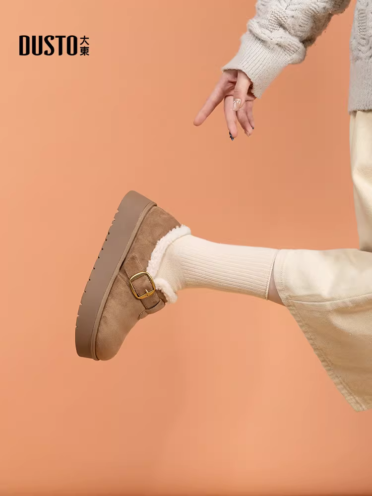 Giày tuyết Dadong dành cho nữ 2025, mẫu mới mùa đông, dày dặn, ấm áp, lót bông, đế dày, kiểu Birkenstock, giày tuyết nữ