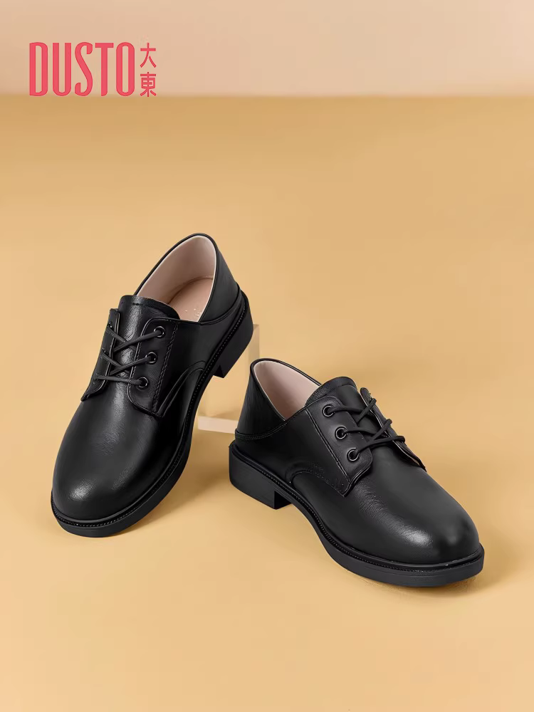 Giày bệt nữ da thật 2025 kiểu mới thu đông đa năng, chuyên nghiệp, đi làm, kiểu buộc dây, giày Oxford