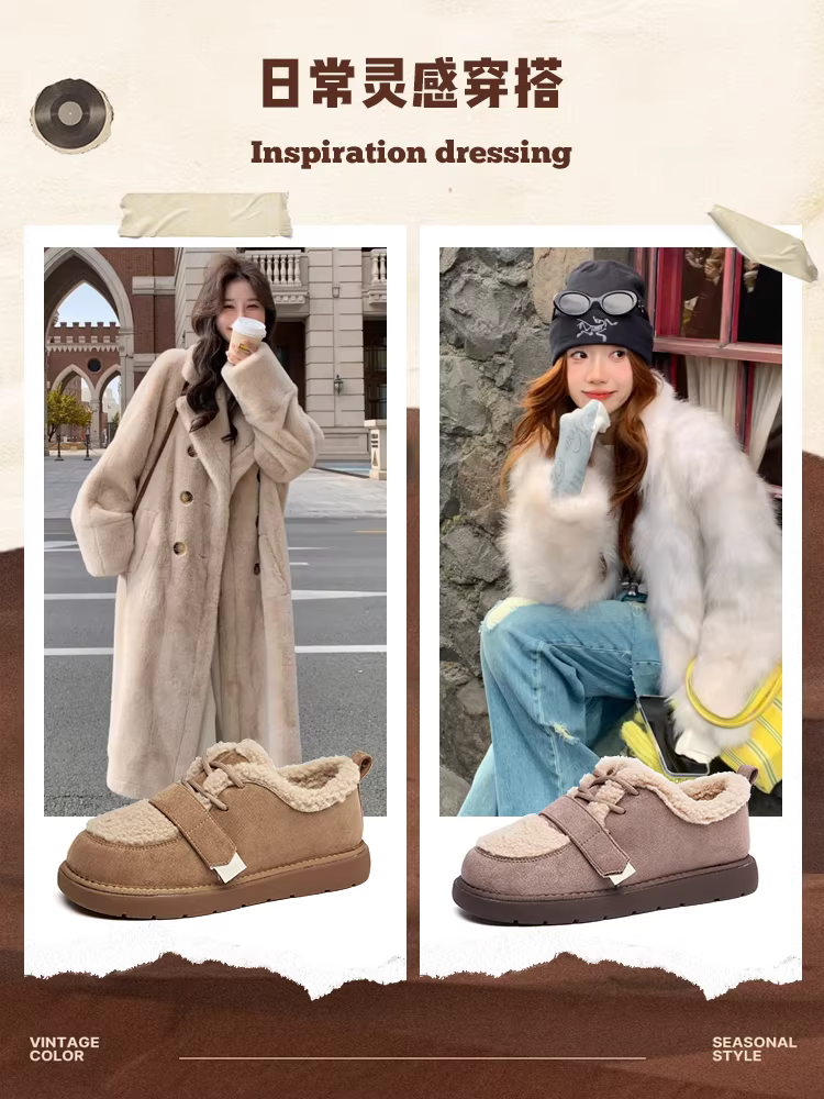 Giày bông mùa đông nữ có lớp lót lông mềm và đế dày, kiểu mới 2025, ủng giữ ấm đi tuyết, kiểu giày Birkenstock.