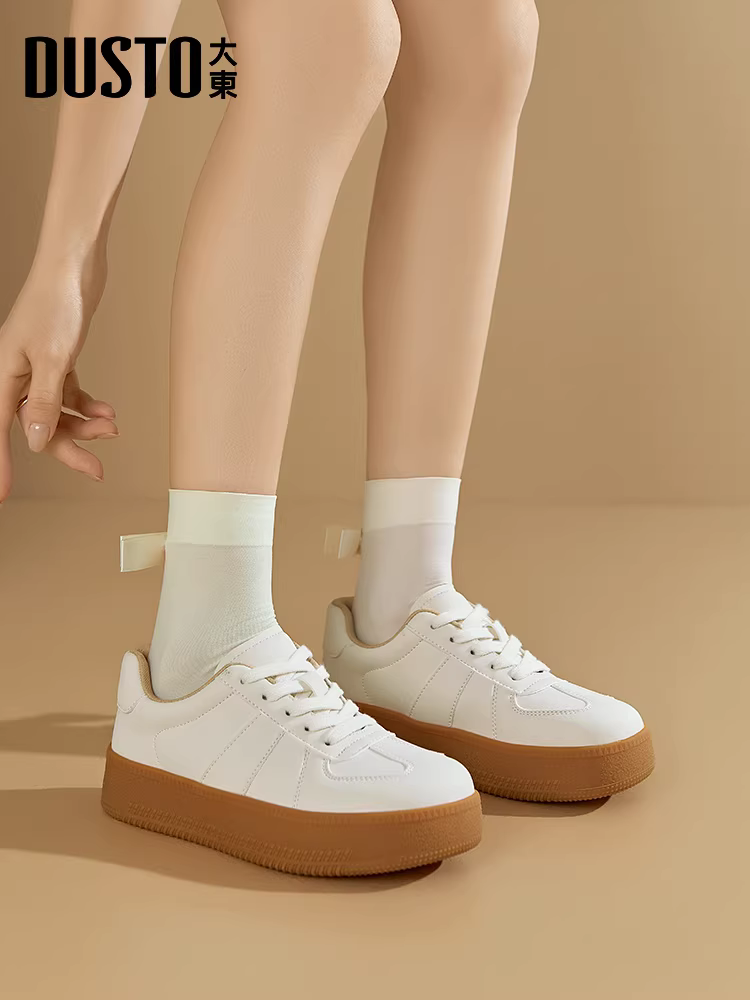 Giày thể thao đế dày Dadong dành cho nữ, mẫu mới thu đông 2025, giày sneaker thời trang, đế mềm, mũi tròn, màu trắng
