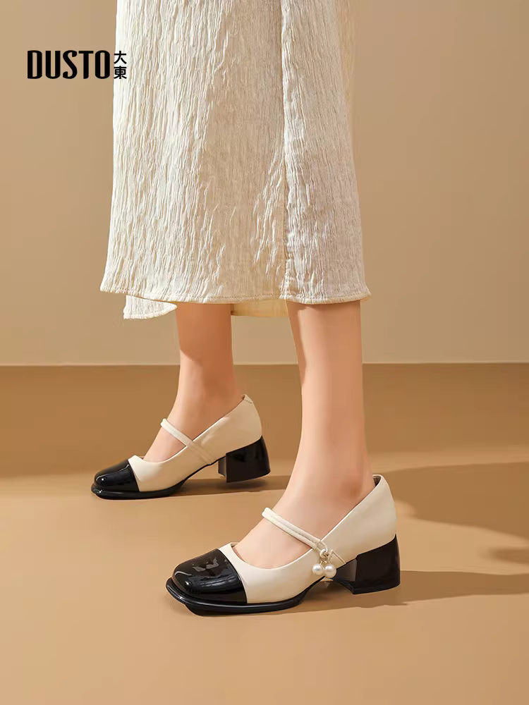Giày nữ Dadaoyang miệng nông kiểu mới mùa thu 2025, phối chân váy, giày nữ gót dày, giày cao gót Mary Jane kiểu Pháp.