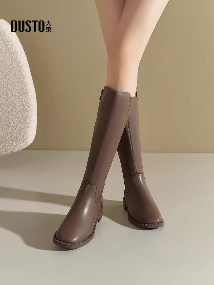 Giày bốt cao cổ nữ Dadong mẫu mới thu đông 2025, đế dày, kiểu dáng thon gọn, bốt cao cổ đi xe dành cho người nhỏ nhắn.