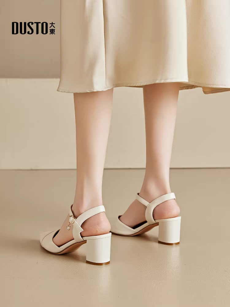 Giày sandal cao gót đế thô Dadong dành cho nữ, mẫu mới hè 2025, kiểu Pháp, mũi nhọn, gót cao, giày nữ