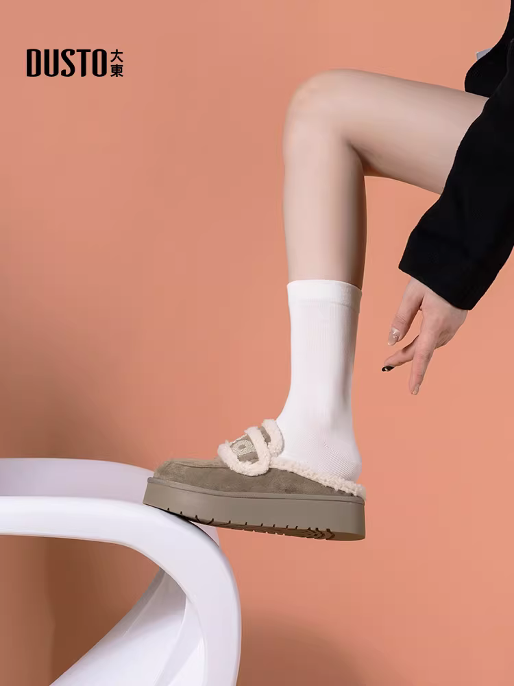Đôi dép lông Dadong dành cho nữ, mẫu mới thu đông 2025, chất liệu nhung dày dặn, kiểu Birkenstock, dép bông đế dày, ủng nửa ống giữ ấm mùa đông