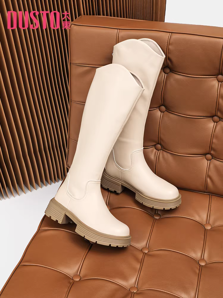 Giày bốt nữ cao cổ Dadong 2025 kiểu mới thu đông đế dày tăng chiều cao, kiểu dáng ôm sát, cổ cao, thích hợp đi xe
