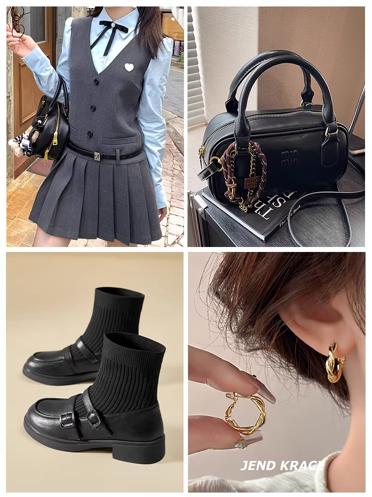 Giày bốt ngắn màu trắng Dadong dành cho nữ, mẫu mới thu 2025, kiểu lười, kiểu tất, đế dày, ôm chân, chất liệu thun.