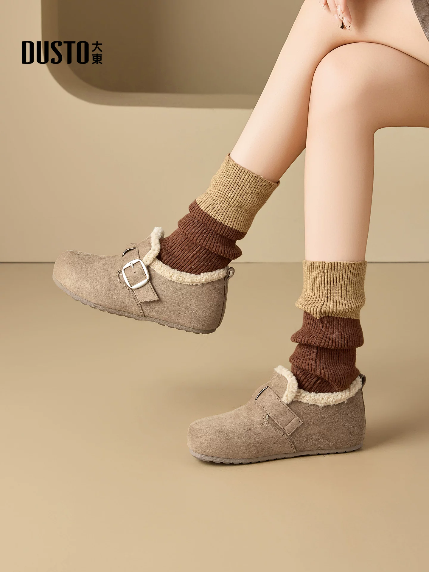 Giày bốt tuyết Dadong Birkenstock dành cho nữ 2025, mẫu mới mùa đông, kiểu lười, đi ngoài trời, có lông thú, lót lông mềm mại và giày bông ấm áp dành cho nữ.