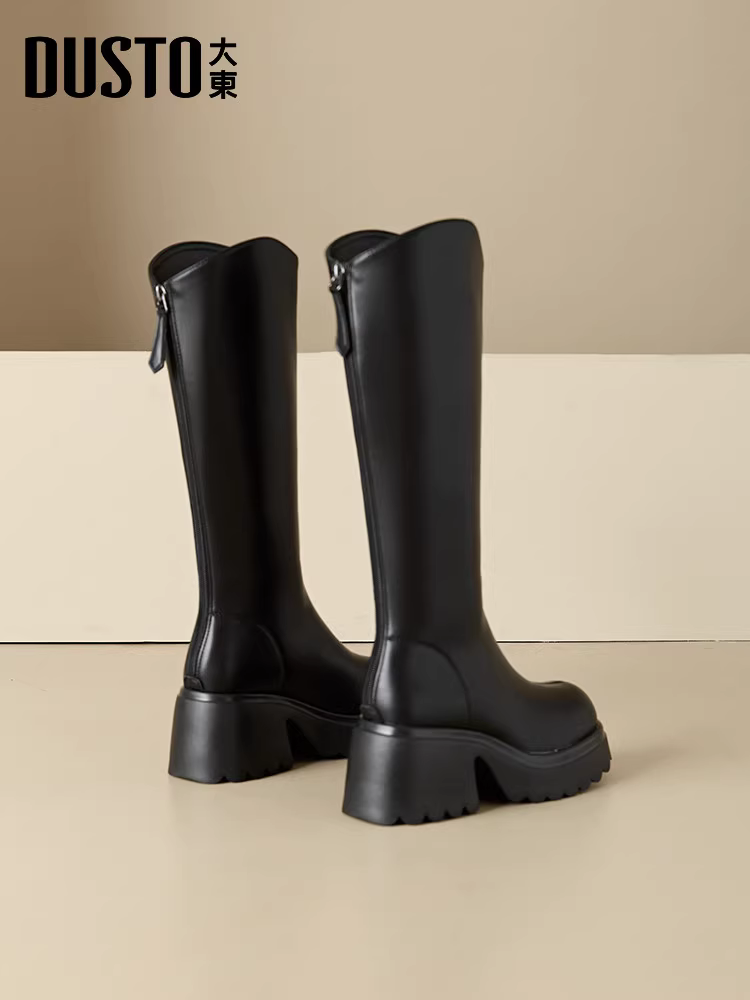 Giày bốt dài màu đen Dadong dành cho nữ, kiểu mới thu đông 2025, mẫu giày bán chạy nhất năm nay, kiểu dáng ôm sát, bốt cao cổ, bốt đi xe.