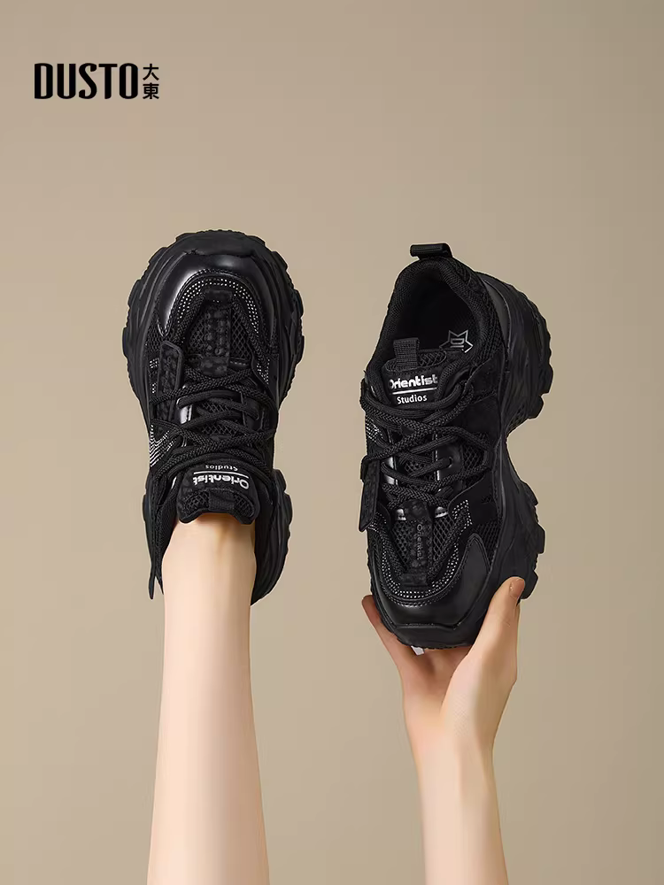 Giày thể thao đế xuồng nữ 2025 mới thu đông, chất liệu lưới thoáng khí, giày tăng chiều cao dành cho nữ nhỏ nhắn