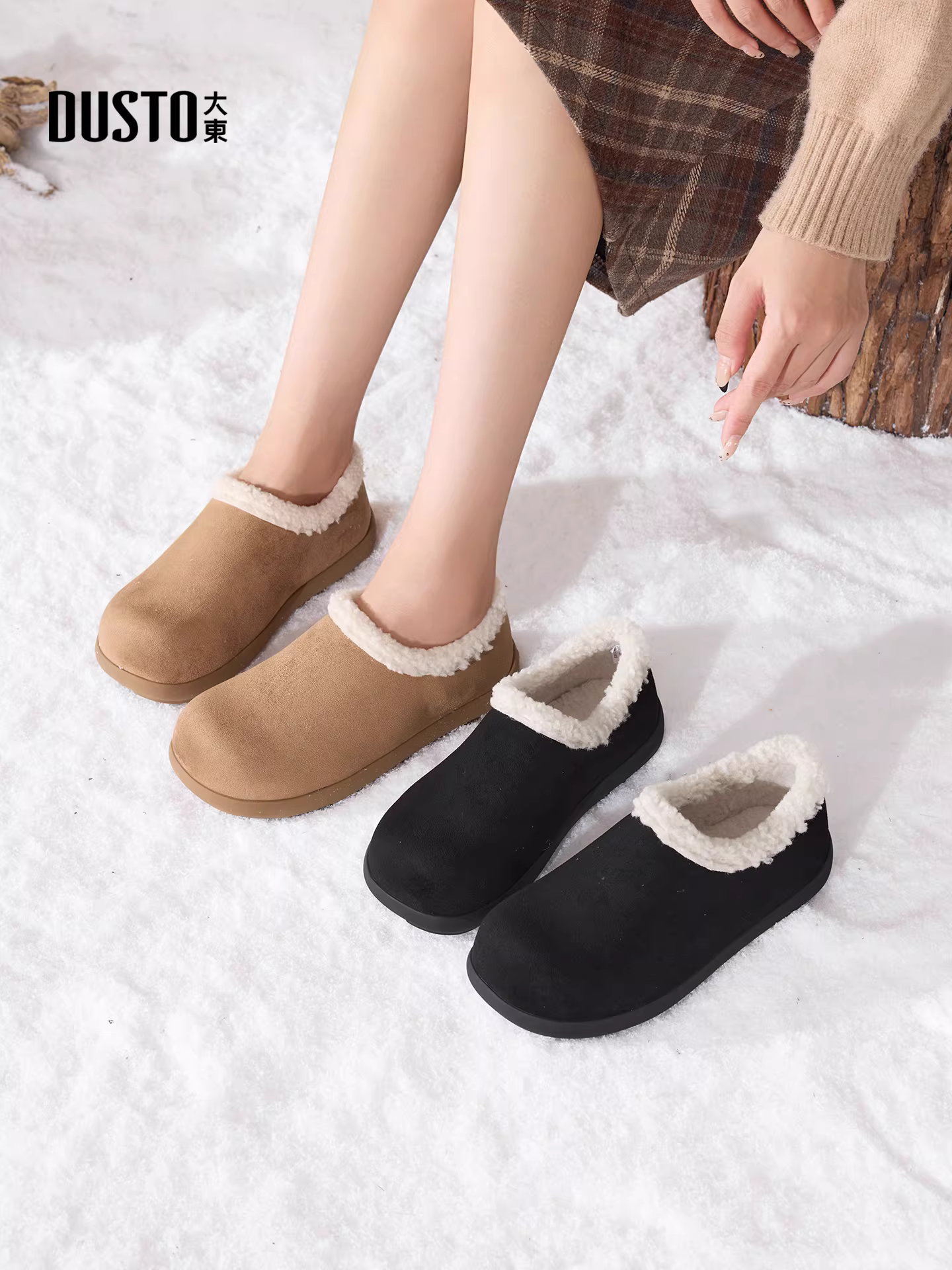 Giày bốt đi tuyết lót lông Dadong dành cho nữ, giày lông kiểu Birkenstock mới mùa đông 2025, kiểu xỏ dễ dàng, giày bông ấm áp.