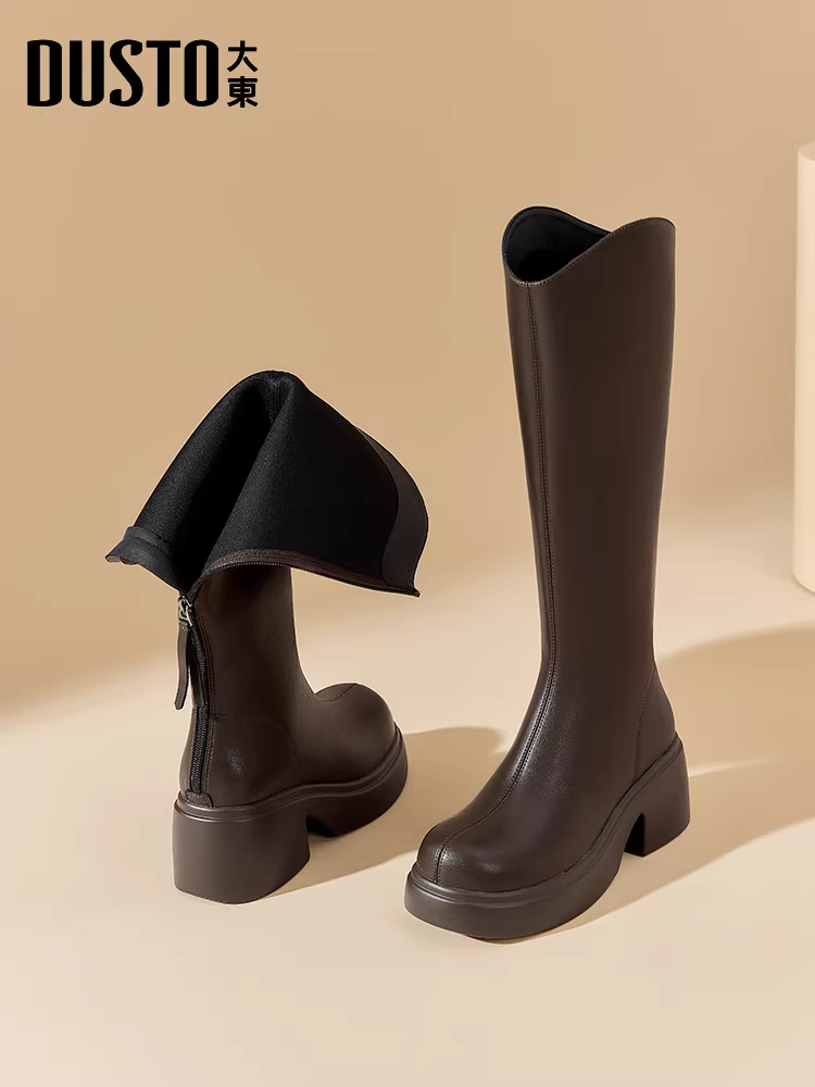 Giày bốt Melard màu cà phê Dadong dành cho nữ, bốt dài phổ biến mới năm 2025 dành cho nữ, bốt dài đế dày mùa thu đông dành cho phụ nữ nhỏ nhắn.