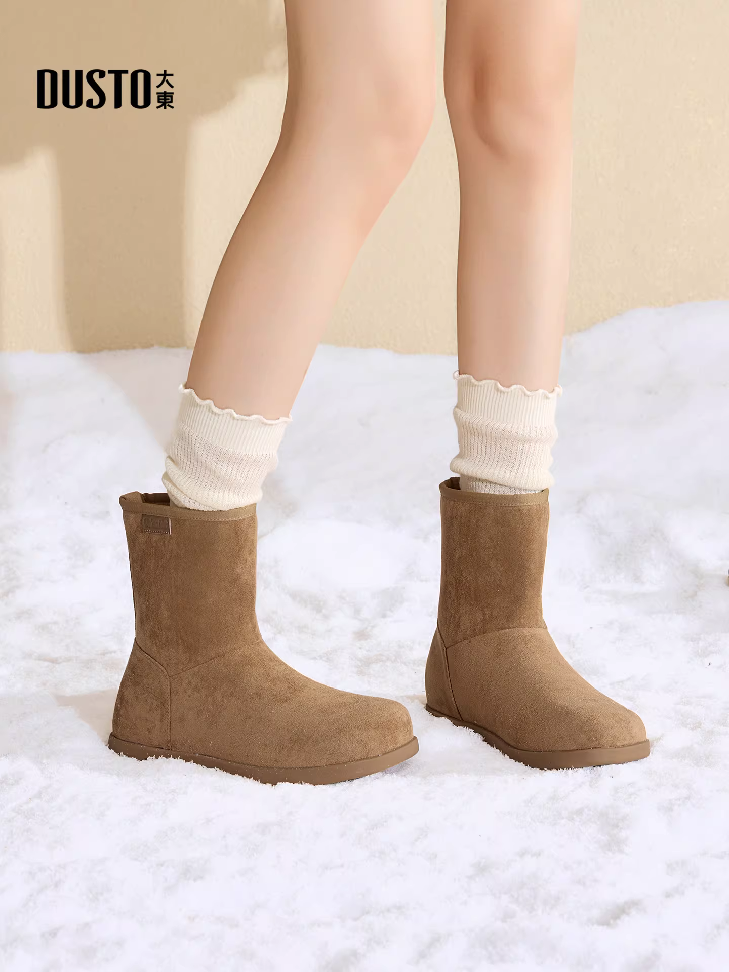 Giày bốt tuyết Dadong Birkenstock dành cho nữ 2025, mẫu mới mùa đông, đế bằng, lót lông cừu, giữ ấm, chất liệu cotton, màu nâu Melard, kiểu ngắn.