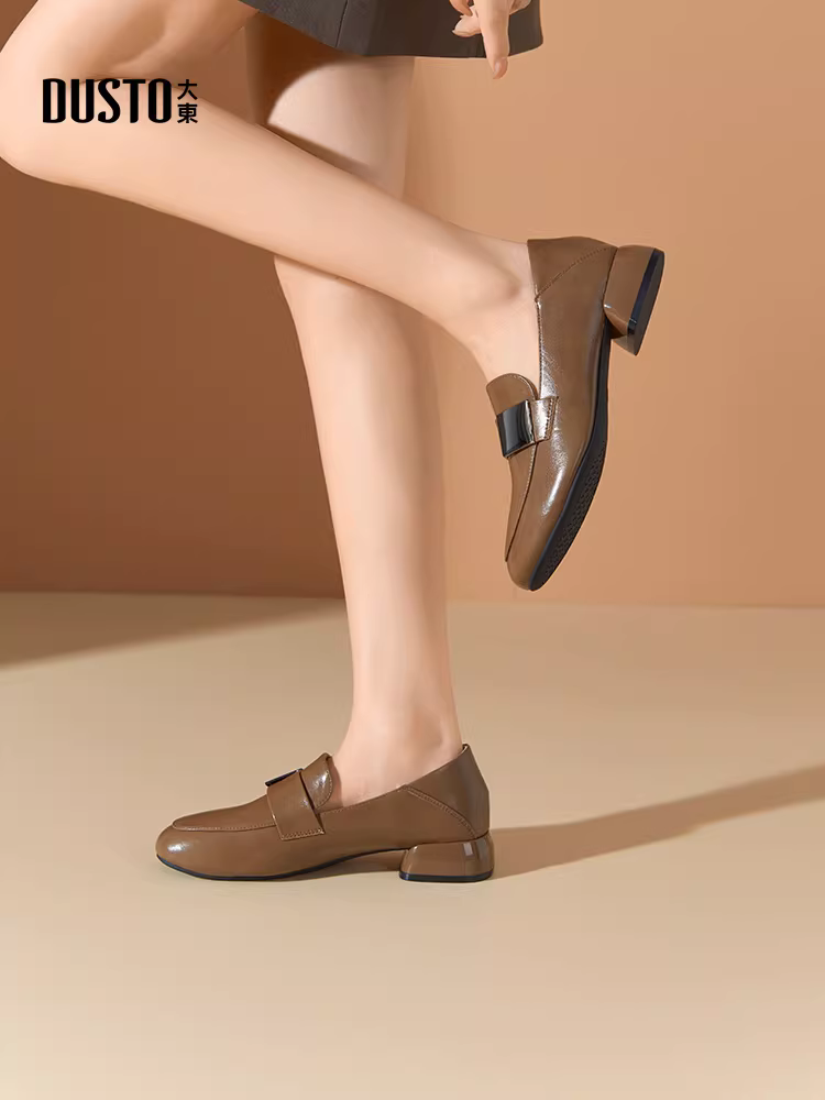 Giày cao gót đế thô Dadong dành cho nữ 2025 kiểu Pháp mới mùa thu, giày công sở thanh lịch, giày nữ đế thấp đa năng, giày da nữ
