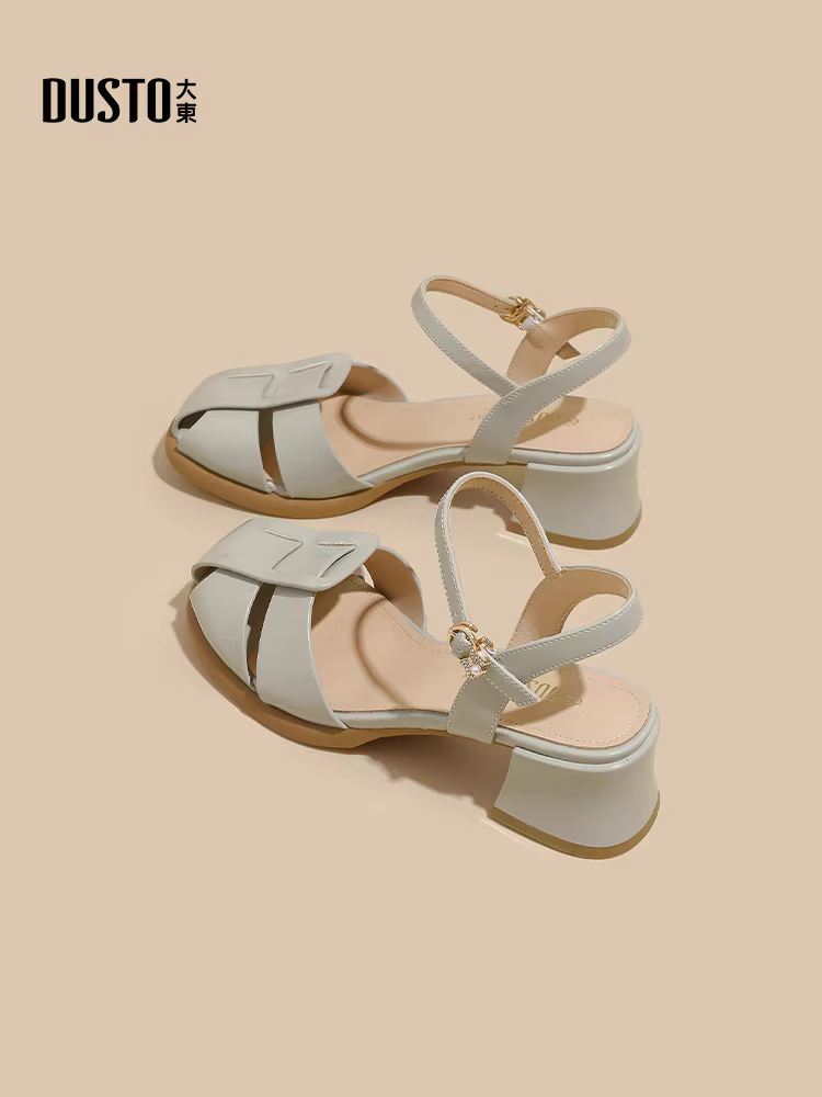 Dép nữ quai ngang, mũi kín, kiểu mới 2025, thích hợp đi ngoài trời mùa hè, gót dày, phối cùng chân váy, giày cao gót.