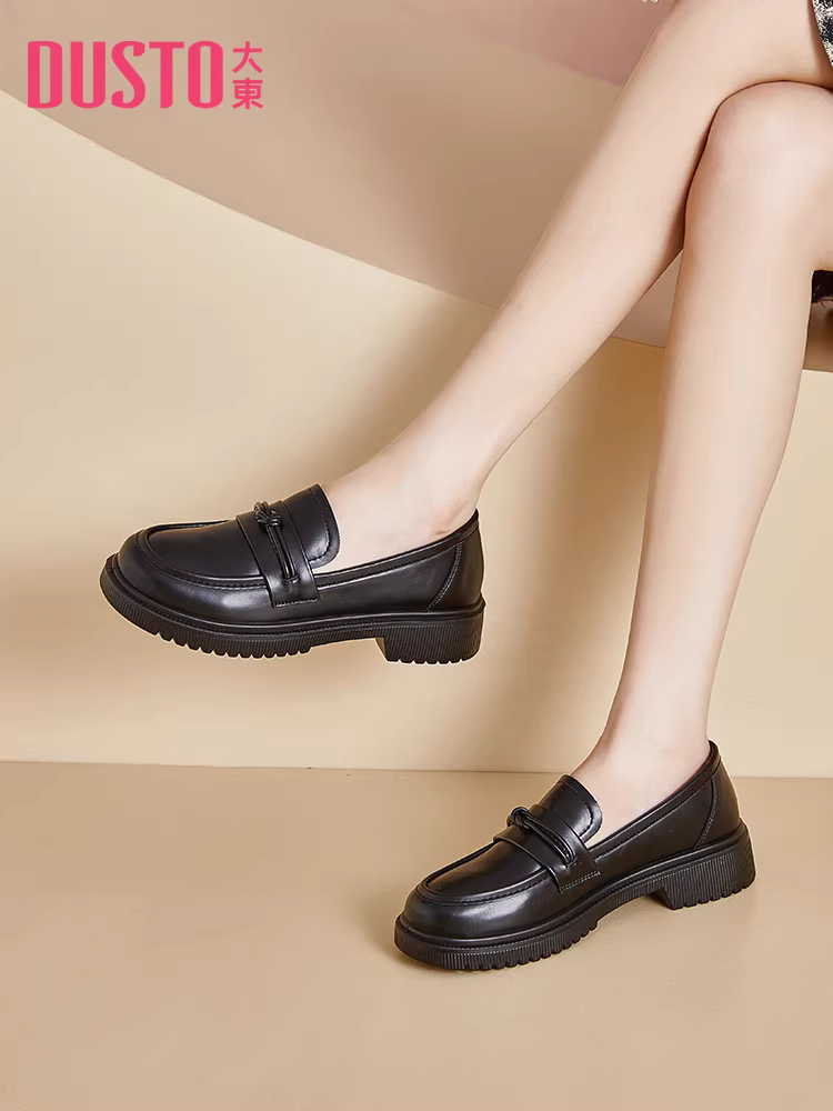 Giày lười kiểu Anh Dadong dành cho nữ, giày đen mới mùa thu đông 2025, giày nữ, giày da đế dày, giày đế mềm.