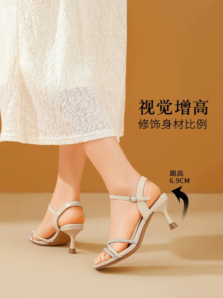 Giày sandal cao gót Dadong dành cho nữ, kiểu dáng mùa hè mới 2025, mũi vuông, gót nhọn, thoải mái cho bàn chân, phù hợp phối với chân váy.