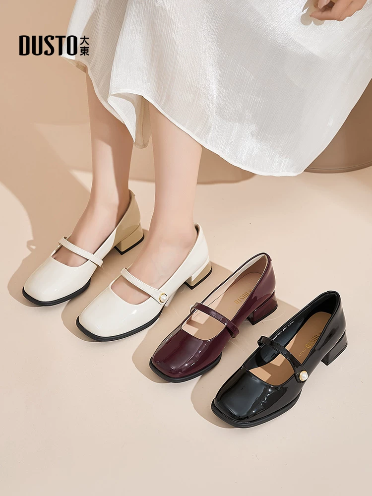 Giày cao gót đế thô Dadong dành cho nữ, mẫu mới thu đông 2025, giày da đen thanh lịch kiểu Pháp, giày Mary Jane xinh đẹp
