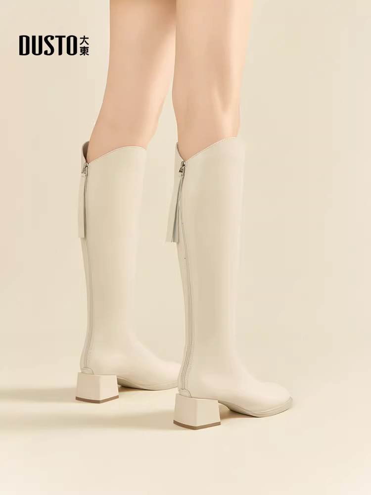 Giày bốt cao gót đế thô Dadong dành cho nữ, mẫu mới thu đông 2025 dành cho nữ dáng nhỏ, bốt cao đến đầu gối.