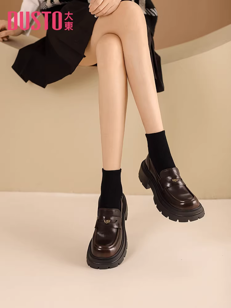 Giày lười nữ đế dày, kiểu mới thu đông 2025, giày da nhỏ kiểu Anh, giày đơn tăng chiều cao cho nữ nhỏ nhắn, giày đế xuồng.