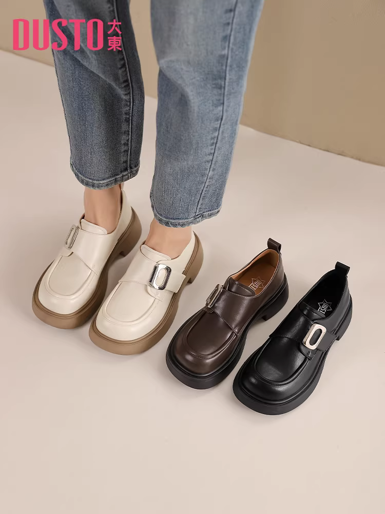 Giày lười đế dày Dadong dành cho nữ 2025 mới thu đông phong cách Anh Quốc JK giày da nhỏ đa năng mũi tròn đế mềm giày đơn dành cho nữ