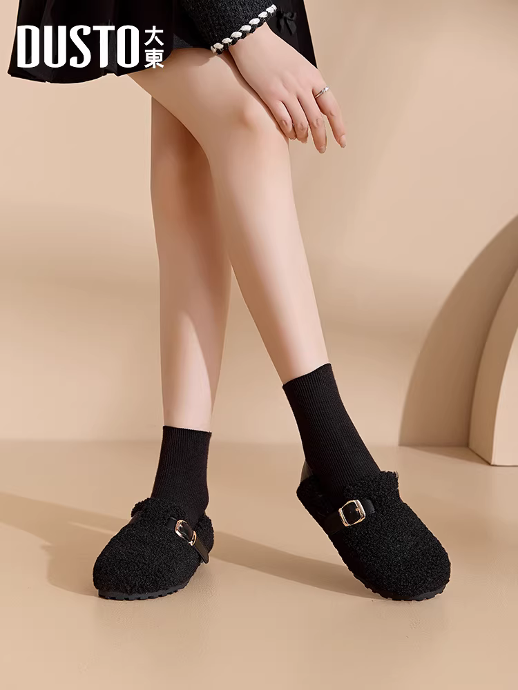 Giày lười nữ mùa đông 2025 kiểu mới, giày bệt cotton kiểu Birkenstock có lớp lót lông mềm