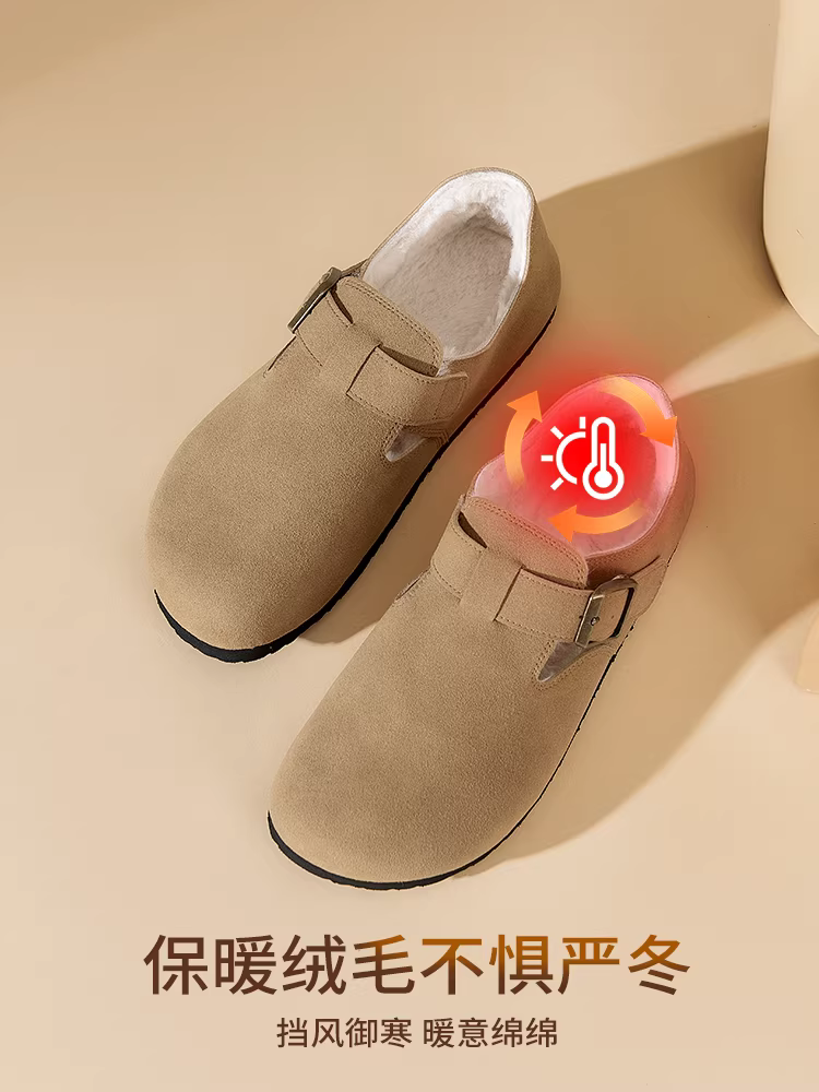 Giày Birkenstock lót lông Dadong dành cho nữ, mẫu mới thu đông 2025, giày Birkenstock đế bằng kiểu lười dành cho nữ, giày lông mềm.