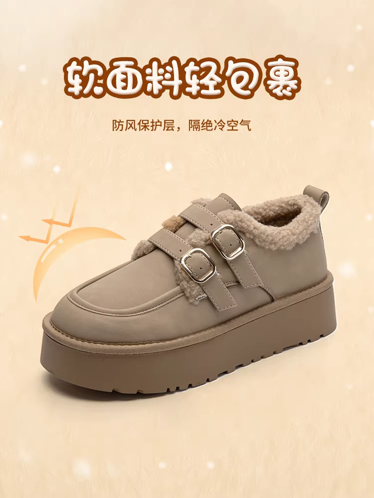 Giày bốt nữ đế dày kiểu Birkenstock mùa đông 2025 mới, lót lông cừu, dày dặn, giữ ấm, giày bông mùa đông, giày lông thú