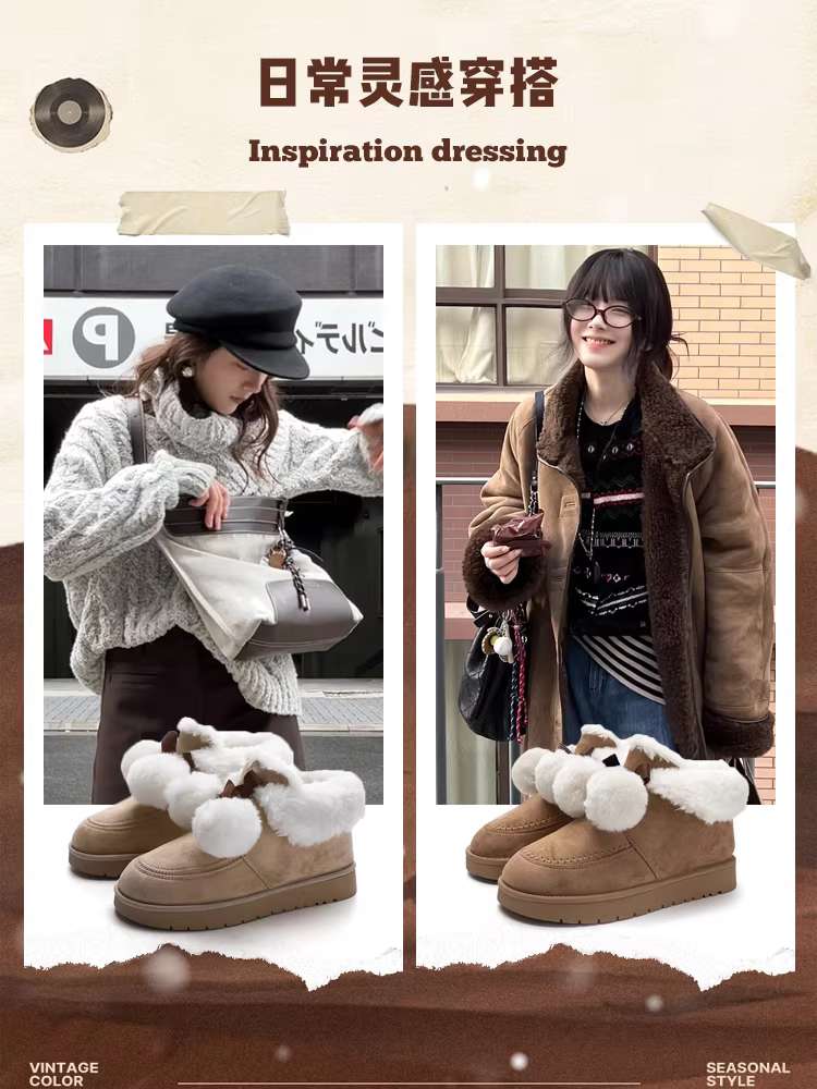 Giày bốt lông thú Dadong dành cho nữ, mẫu mới mùa đông 2025, lót lông cừu, giày nữ mùa đông đế dày, giày bông giữ ấm, giày bông đi tuyết