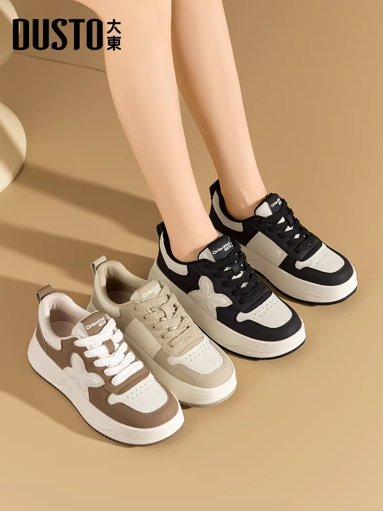 Giày thể thao Dadong nữ 2025, giày mùa thu đông mới, giày nữ đế dày tăng chiều cao, giày thể thao, giày đen trắng họa tiết panda