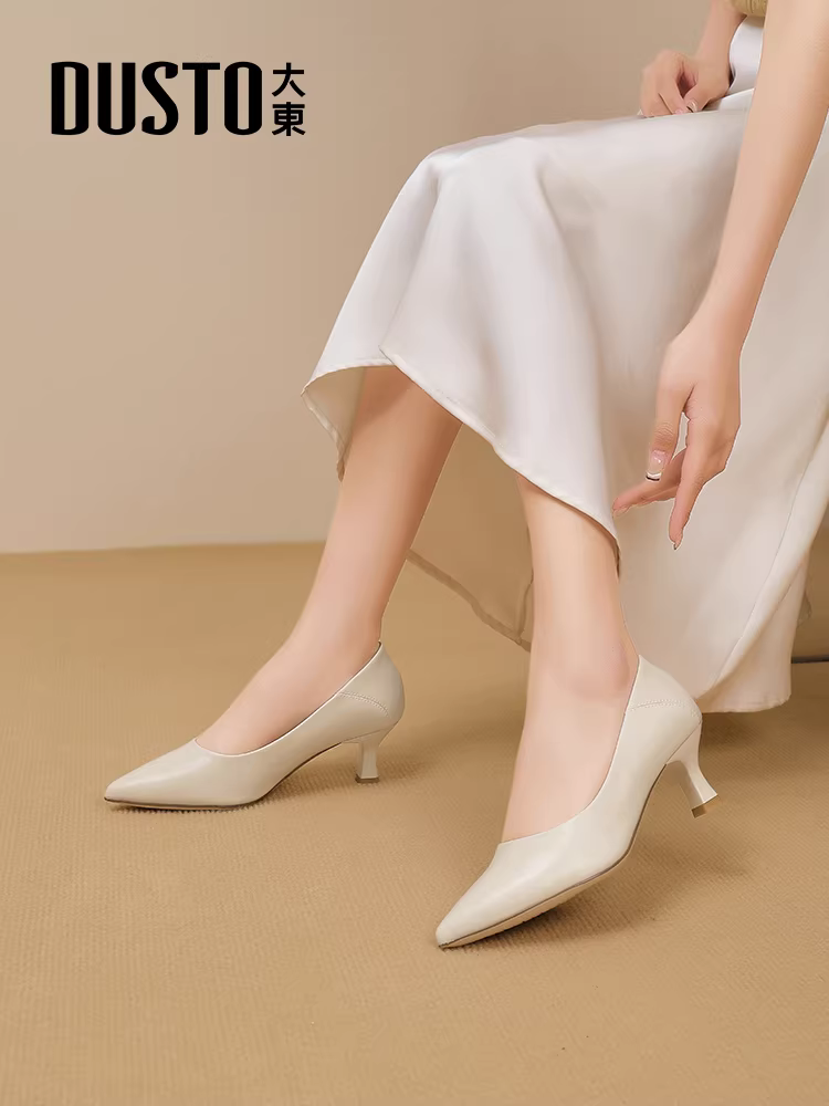 Giày cao gót màu đen Dadong dành cho nữ, thanh lịch và thoải mái, giày cao gót mũi nhọn mùa thu mới 2025, giày công sở.