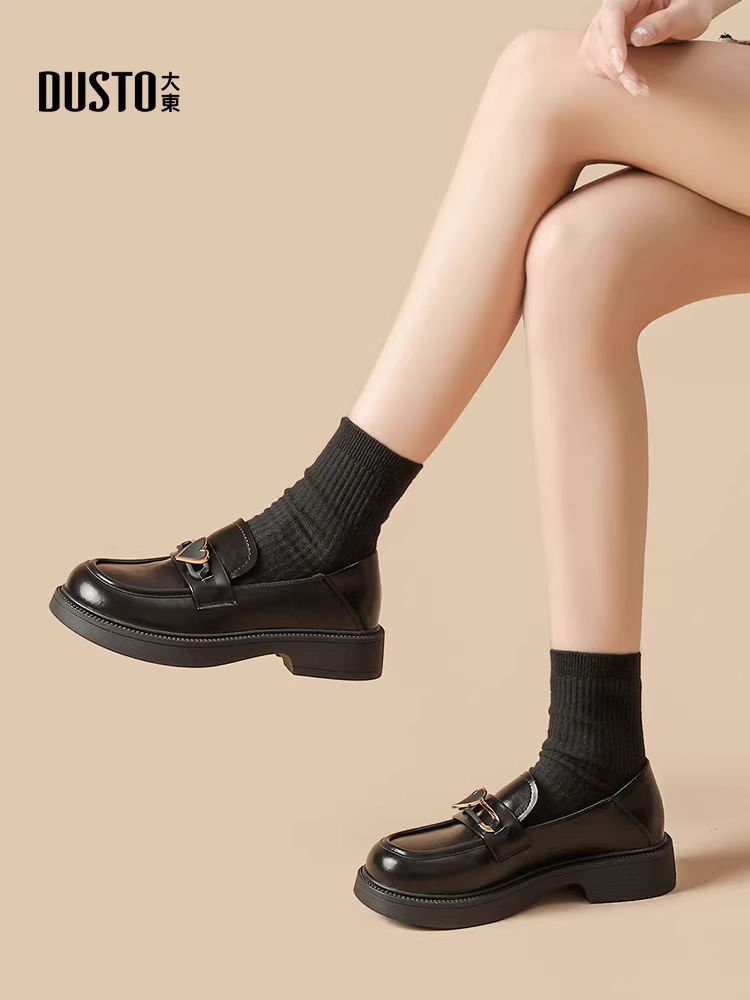Giày da đa năng Dadong dành cho nữ 2025, kiểu dáng mới thu đông, phong cách sinh viên, giày đơn đế dày, đế mềm, mũi tròn, kiểu lười.