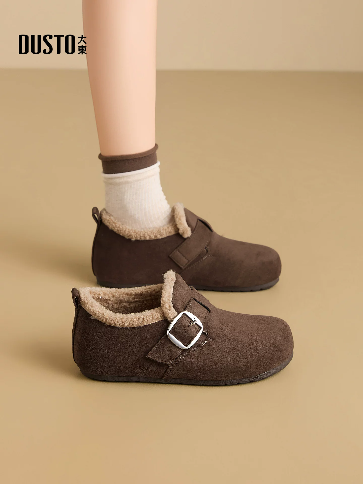 Giày bốt tuyết Dadong Birkenstock dành cho nữ 2025, mẫu mới mùa đông, kiểu lười, đi ngoài trời, có lông thú, lót lông mềm mại và giày bông ấm áp dành cho nữ.