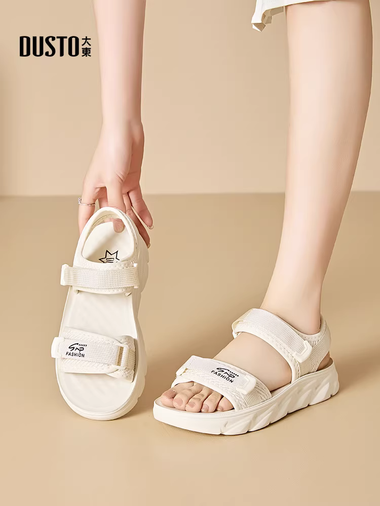 Dép thể thao đế dày Dadong dành cho nữ kiểu mới 2025, đi ngoài trời mùa hè, quai dán đa năng, giày nữ đế bằng, giày đi biển