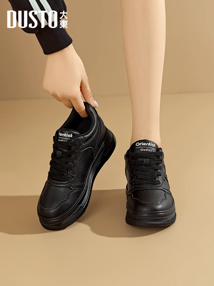 Giày thể thao trắng Dadong dành cho nữ 2025, mẫu giày nữ mới phổ biến mùa thu đông, đế dày tăng chiều cao, đa năng, giày trắng thường ngày