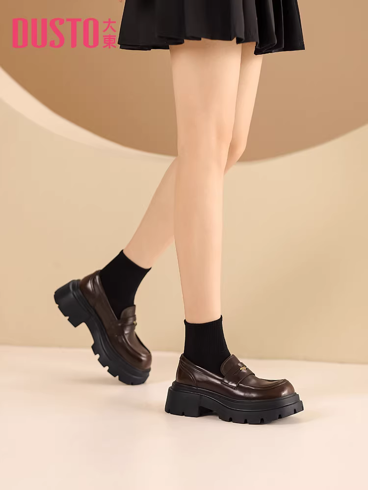 Giày lười nữ đế dày, kiểu mới thu đông 2025, giày da nhỏ kiểu Anh, giày đơn tăng chiều cao cho nữ nhỏ nhắn, giày đế xuồng.