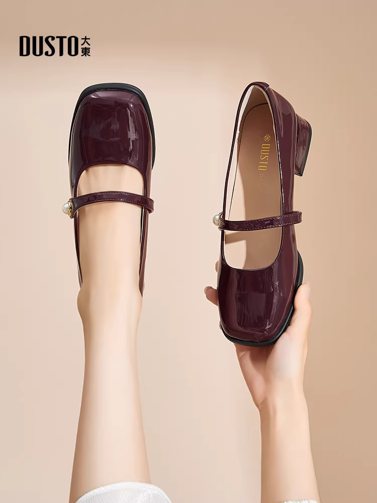 Giày cao gót đế thô Dadong dành cho nữ, mẫu mới thu đông 2025, giày da đen thanh lịch kiểu Pháp, giày Mary Jane xinh đẹp
