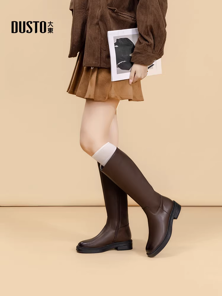 Giày bốt nữ cao cổ mùa thu đông 2025, bốt nữ màu nâu Melard mới, bốt ôm dáng, bốt cao cổ đi xe.