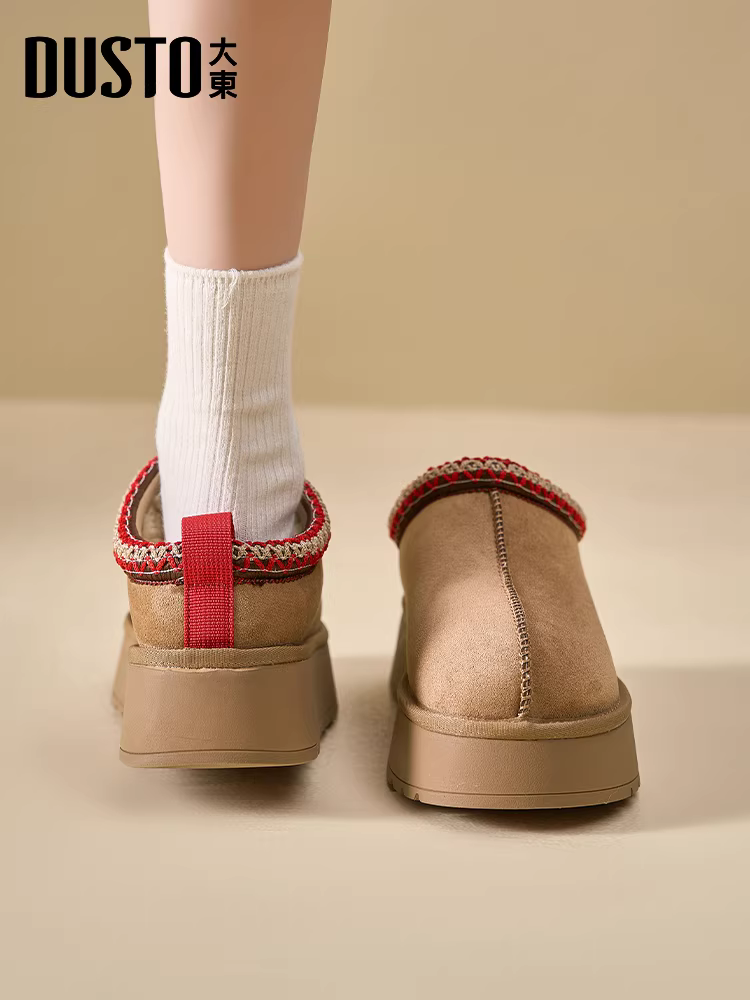 Giày bốt tuyết Dadong dành cho nữ 2025, mẫu mới mùa đông, giày bốt ngoài trời bằng cotton, kiểu lười, có lông, lót lông cừu và đệm bông dày cho nữ.