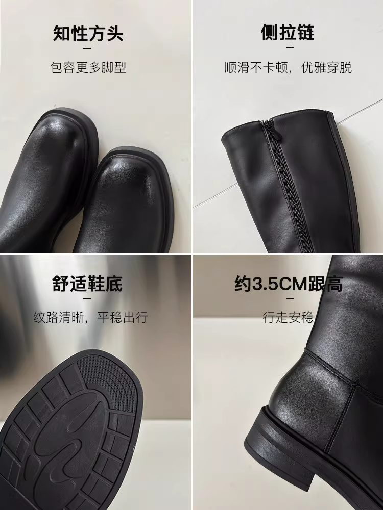 Giày bốt cao cổ đen Dadong dành cho nữ, mẫu mới thu đông 2025, kiểu dáng thời trang, tôn dáng, bốt dài nữ