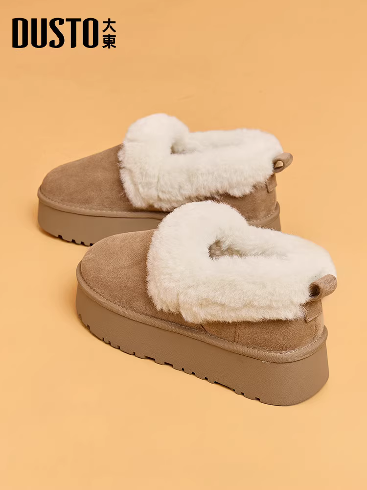 Giày bốt nữ đế dày mùa đông 2025 kiểu mới, kiểu lười đi ngoài trời, lót lông mềm mại và giày bông giữ ấm cho nữ