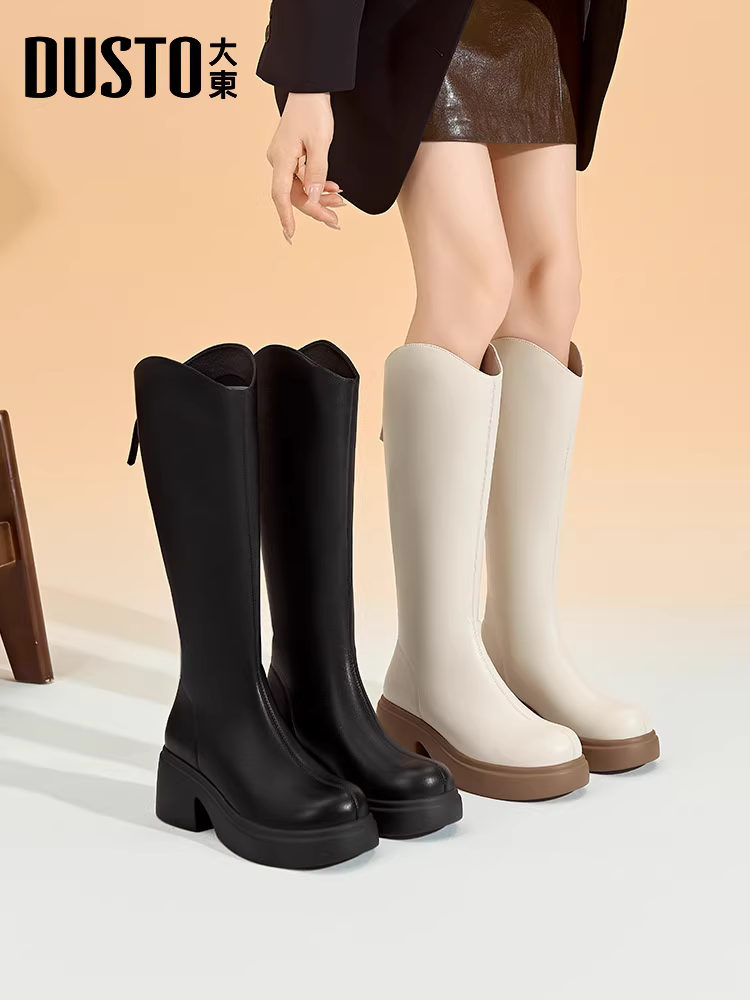 Giày bốt Melard màu cà phê Dadong dành cho nữ, bốt dài phổ biến mới năm 2025 dành cho nữ, bốt dài đế dày mùa thu đông dành cho phụ nữ nhỏ nhắn.