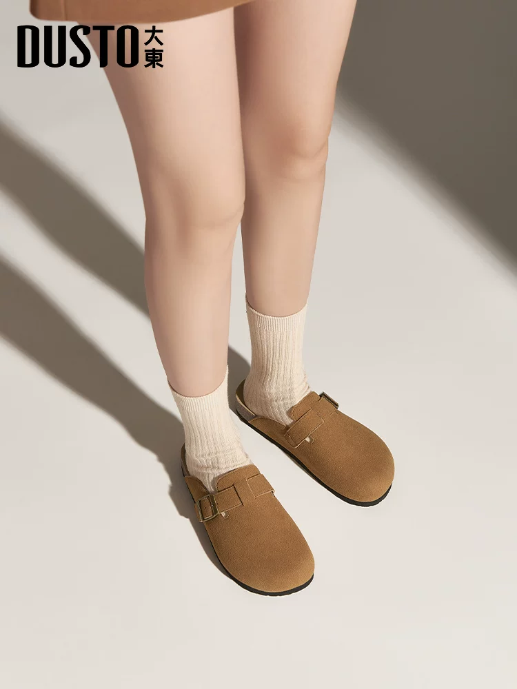 Giày Birkenstock đế dày nữ 2025 mẫu mới mùa thu, kiểu lười, giày Birkenstock mũi kín, kiểu nửa dép dành cho nữ, đi ngoài trời