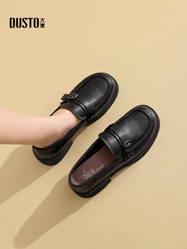 Giày da nhỏ kiểu Anh Dadong màu đen dành cho nữ 2025, mẫu mới mùa thu, kiểu lười, đế mềm, giày đơn, giày lười đế dày nữ