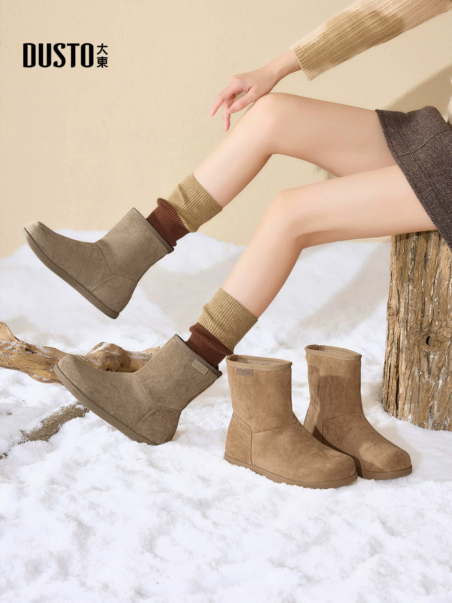 Giày bốt tuyết Dadong Birkenstock dành cho nữ 2025, mẫu mới mùa đông, đế bằng, lót lông cừu, giữ ấm, chất liệu cotton, màu nâu Melard, kiểu ngắn.