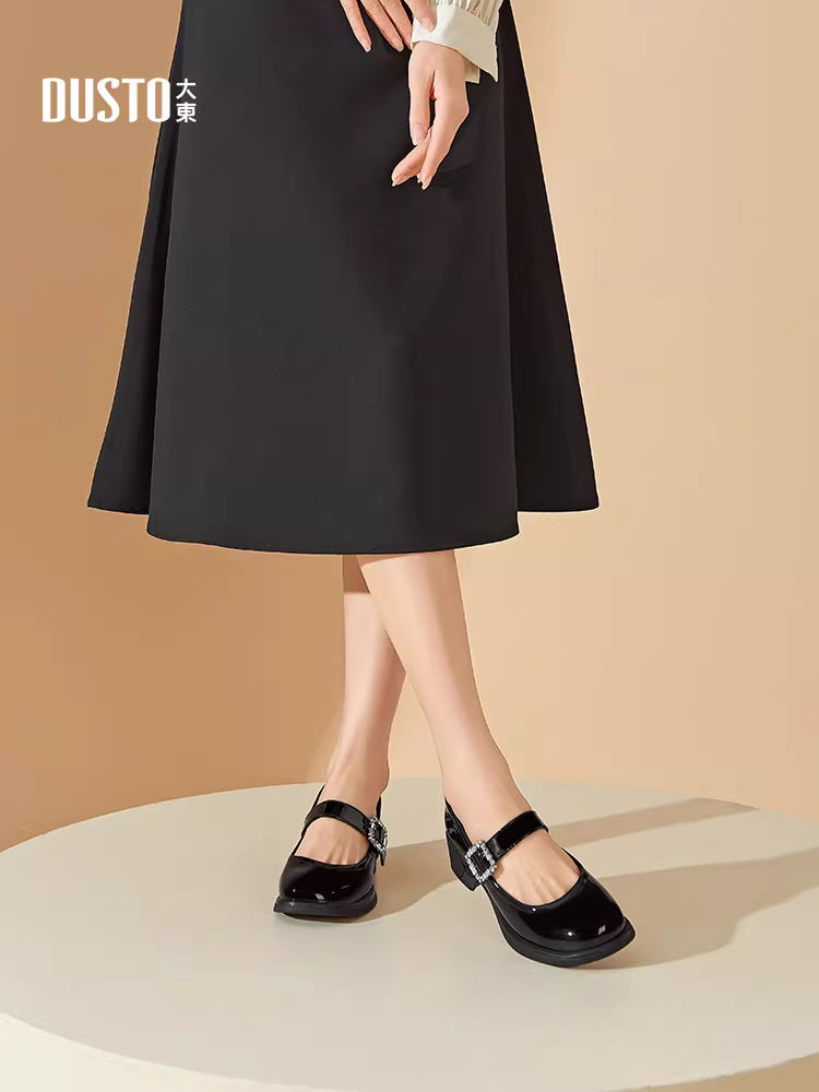 Giày da Mary Jane kiểu Pháp Dadong dành cho nữ, mẫu mới thu 2025, phong cách học sinh JK, giày nữ mũi tròn gót dày, giày đơn.