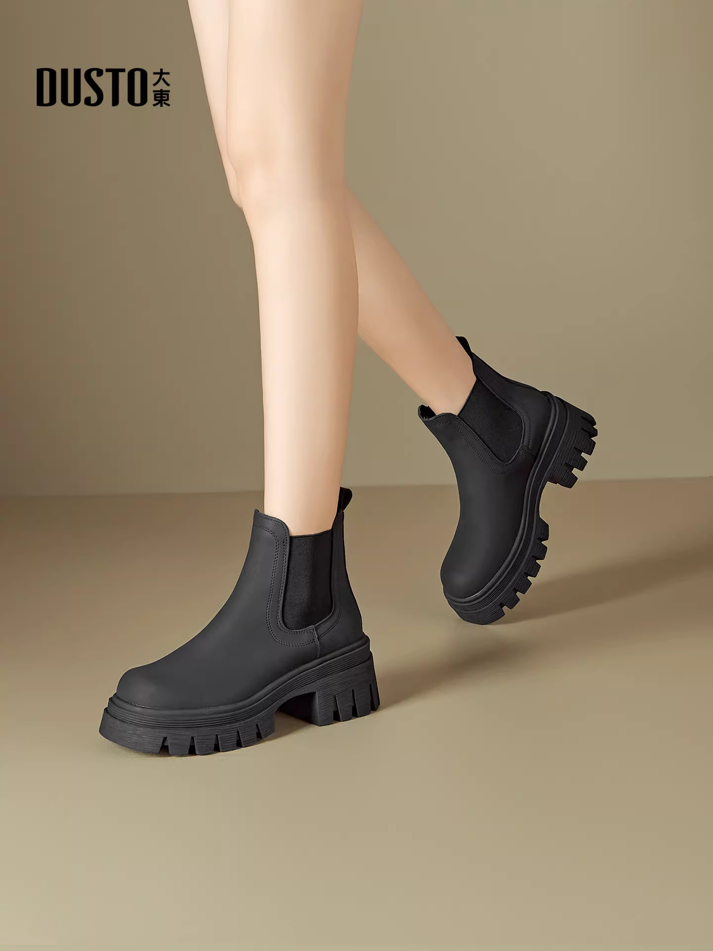 Giày bốt đế dày gót thô Dadong dành cho nữ, kiểu mới mùa thu 2025 dành cho nữ dáng nhỏ, kiểu bốt ống khói, kiểu Anh, kiểu bốt Martin.