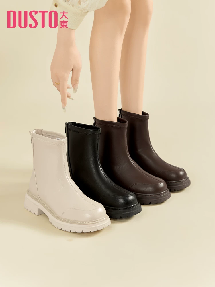 Giày Chelsea đế dày Dadong dành cho nữ 2025, mẫu mới thu đông, giày nữ dáng ôm, giày ngắn nữ màu đen đang thịnh hành năm nay