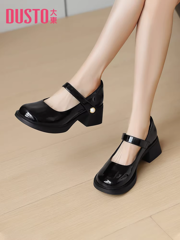 Giày nữ đế xuồng mũi tròn Dadong mùa thu mới 2025, giày cao gót chunky thanh lịch kiểu Mary Jane Pháp