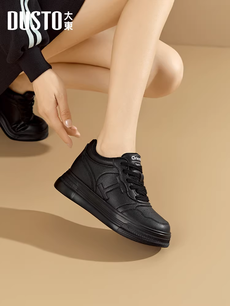 Giày thể thao trắng Dadong dành cho nữ 2025, mẫu giày nữ mới phổ biến mùa thu đông, đế dày tăng chiều cao, đa năng, giày trắng thường ngày