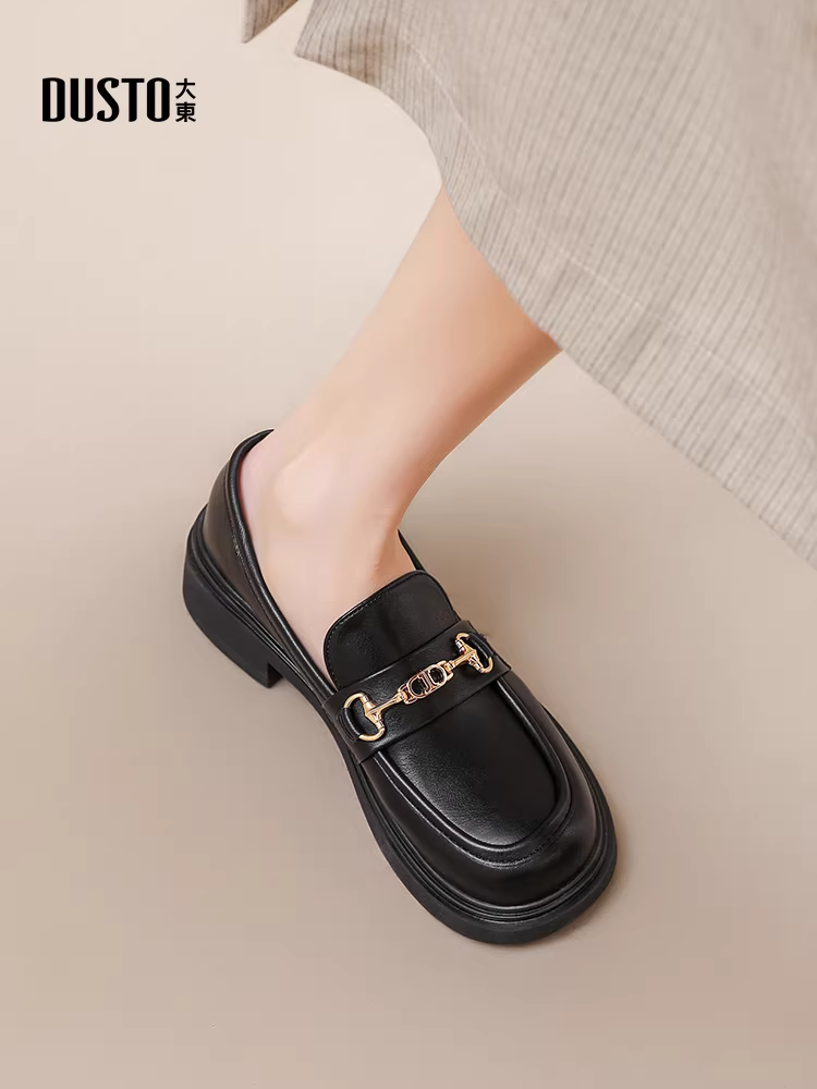 Giày lười đế dày màu đen Dadong dành cho nữ 2025 mới thu đông đa năng phong cách Anh Quốc JK giày da nhỏ đế mềm đi làm giày nữ